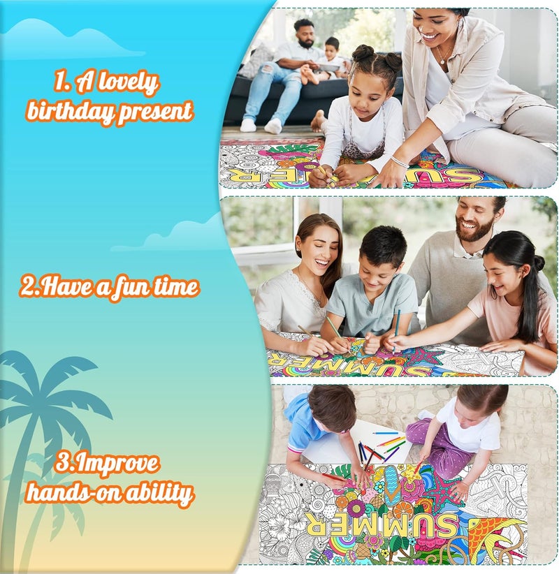 Dvbonike Jumbo Mandala Coloring Poster Giant Summer Color-in Paper Poster DIY Drawing Blank Doodle Art Banner 55.1 x 23.6 inch Tablecloth Wall Decoration, Home School Activity Party Supplies for Kids - Image 5